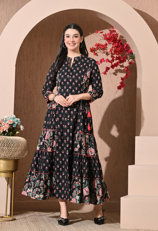 Noir Floral Premium Cotton Kurta