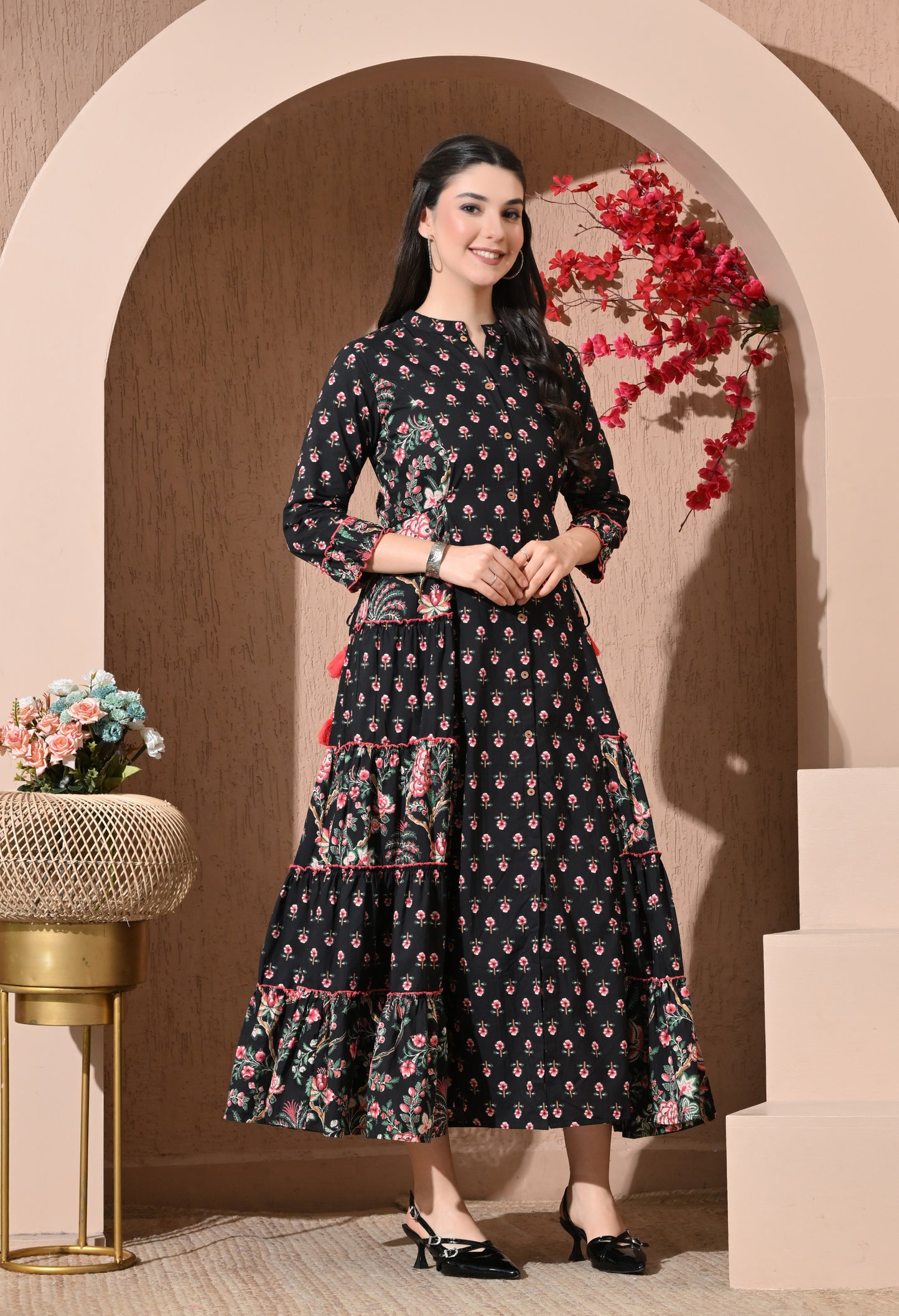 Noir Floral Premium Cotton Kurta