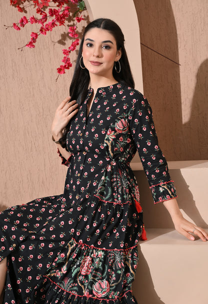 Noir Floral Premium Cotton Kurta