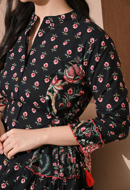 Noir Floral Premium Cotton Kurta