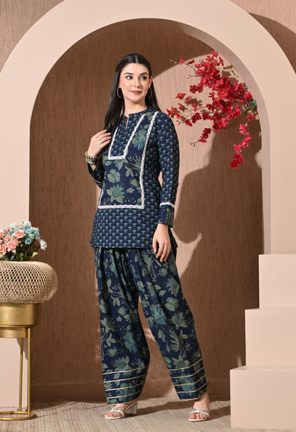 Indigo Forest Cotton Farshi Set