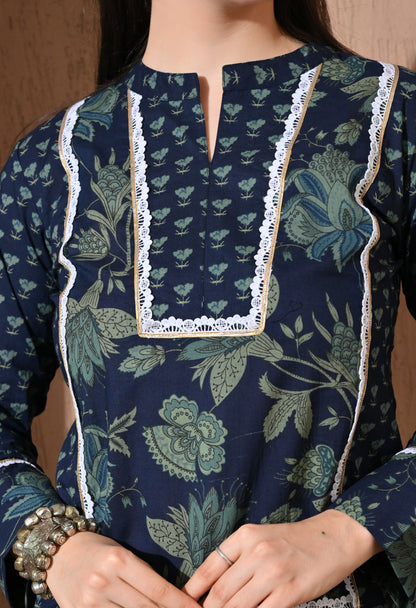 Indigo Forest Cotton Farshi Set