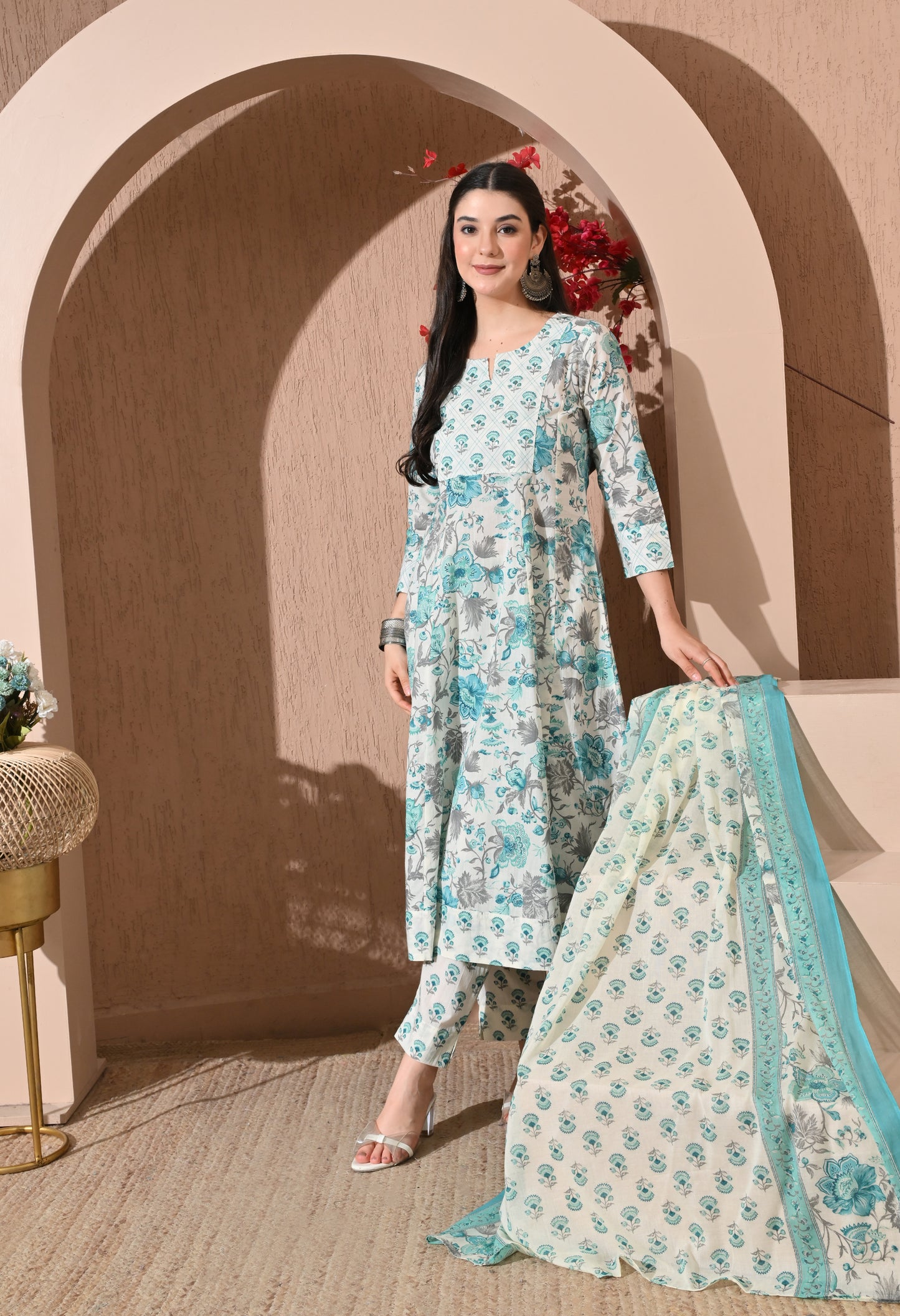 Turquoise Breeze Premium Cotton Anarkali Set