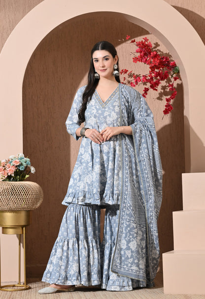 Serene Grey Cotton Sharara Set