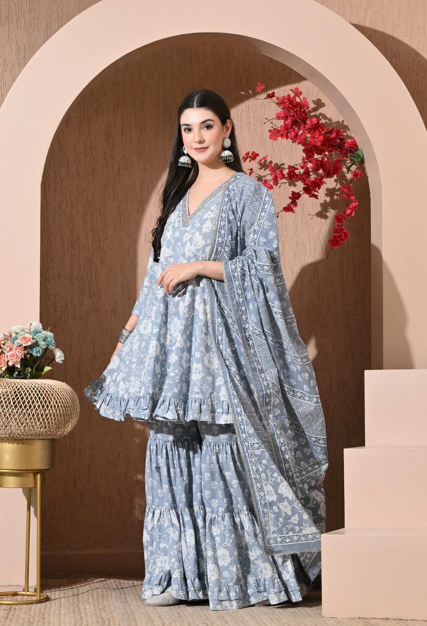 Serene Grey Cotton Sharara Set