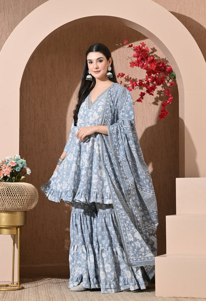 Serene Grey Cotton Sharara Set
