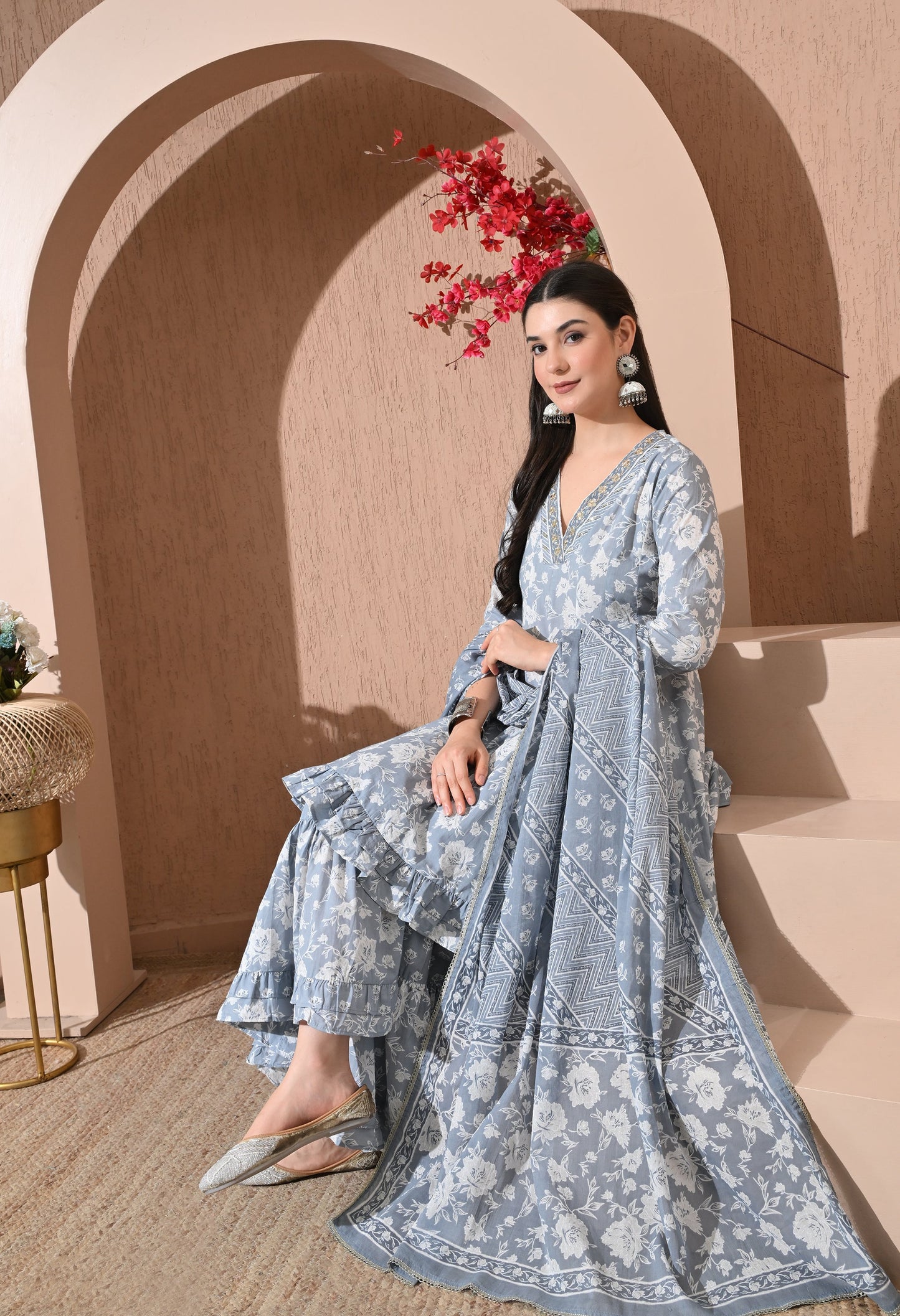 Serene Grey Cotton Sharara Set