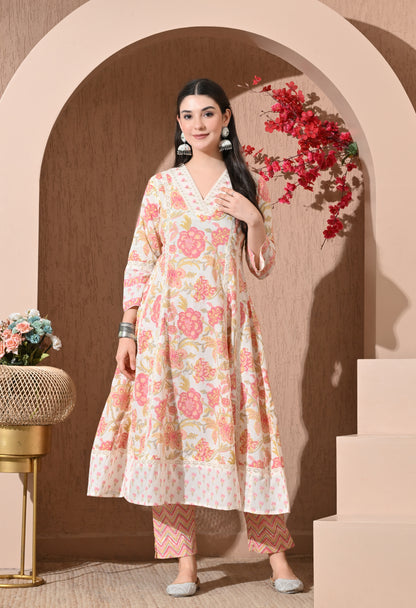 Summer Blossom Cotton Anarkali Suit Set