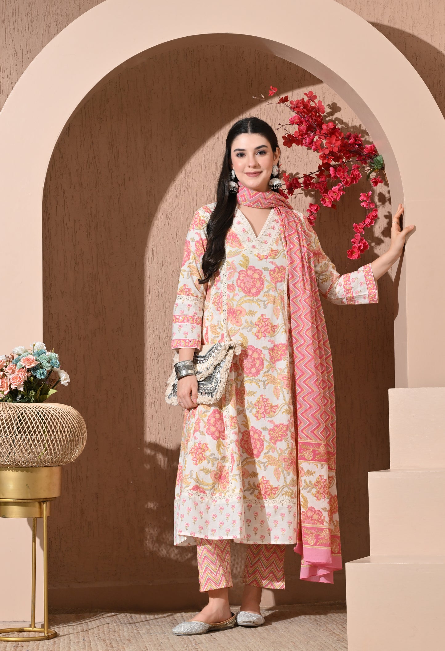 Summer Blossom Cotton Anarkali Suit Set