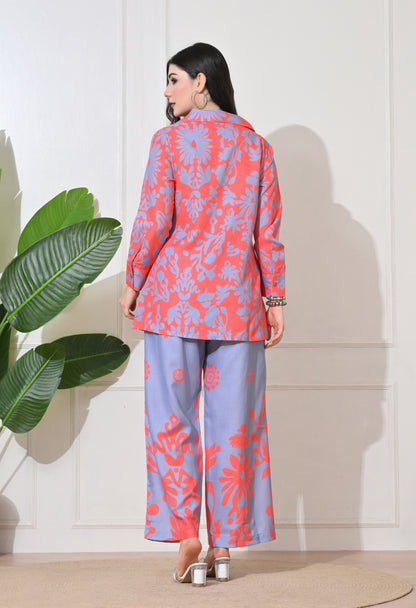 Coral Blossom Linen Co-ord Set