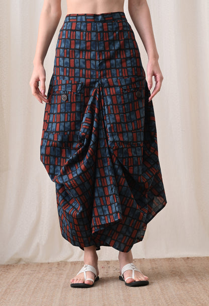 Midnight Black Hand-Block Print Shirt & Fluid Utility Dhoti Co-ord Set