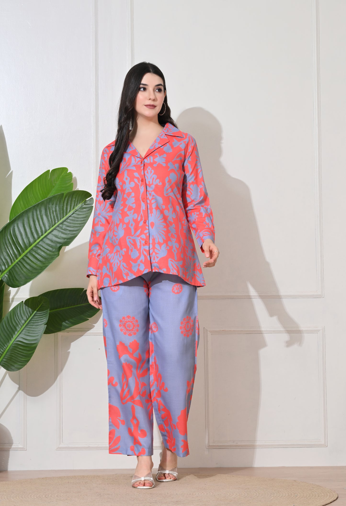 Coral Blossom Linen Co-ord Set
