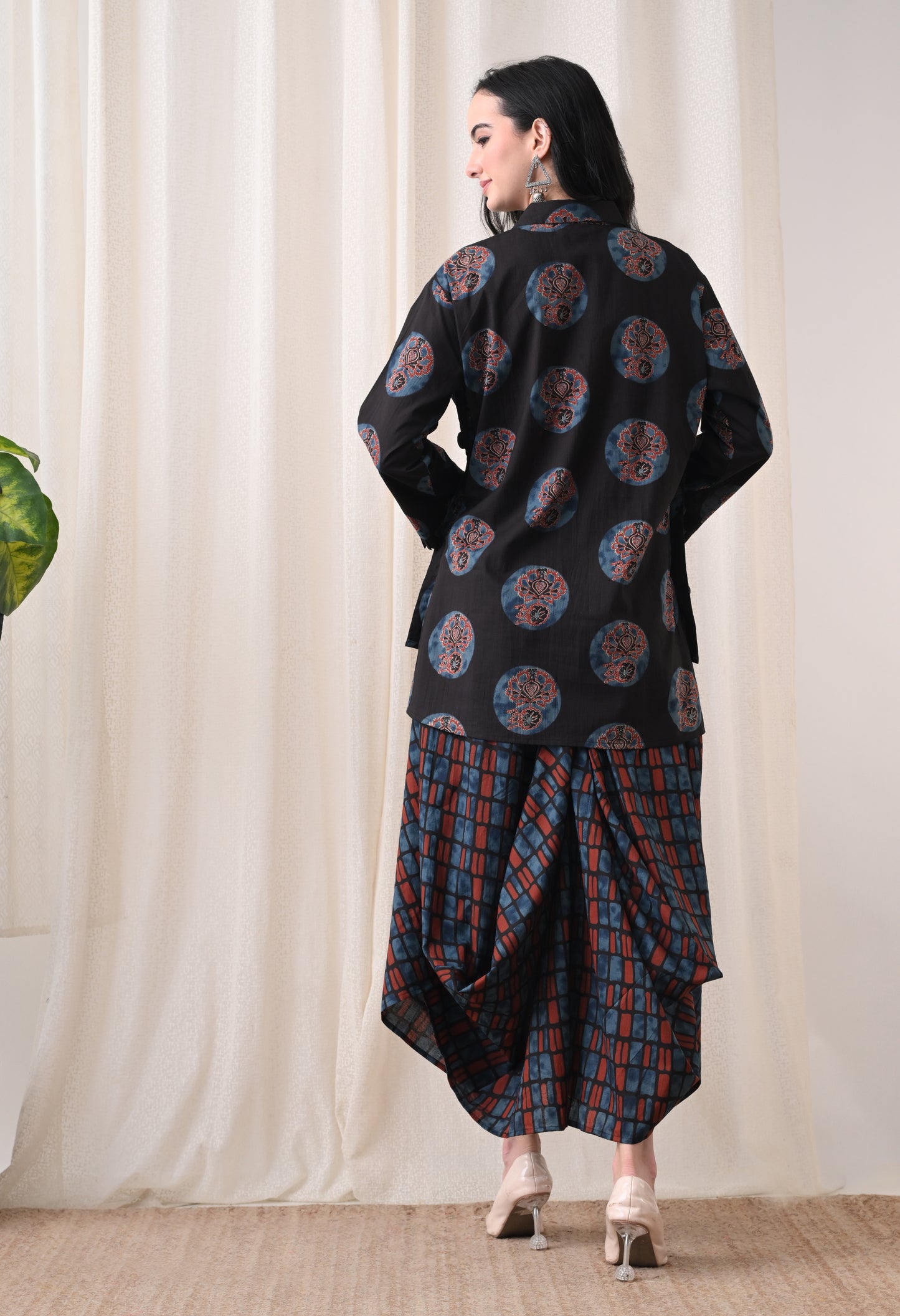 Midnight Black Hand-Block Print Shirt & Fluid Utility Dhoti Co-ord Set