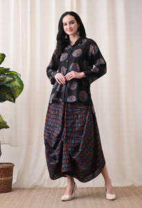Midnight Black Hand-Block Print Shirt & Fluid Utility Dhoti Co-ord Set