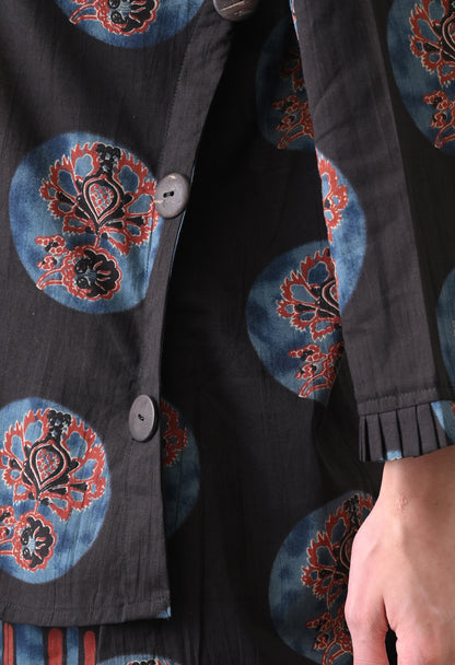 Midnight Black Hand-Block Print Shirt & Fluid Utility Dhoti Co-ord Set