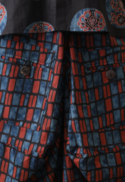 Midnight Black Hand-Block Print Shirt & Fluid Utility Dhoti Co-ord Set