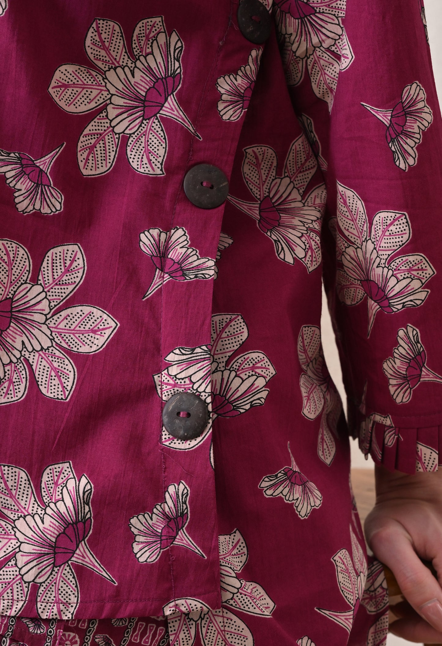 Berry Purple Floral Hand-Block Shirt & Fluid Utility Dhoti Co-ord Set