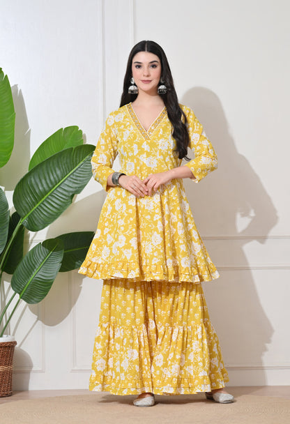 Sunshine Bloom Cotton Sharara Set