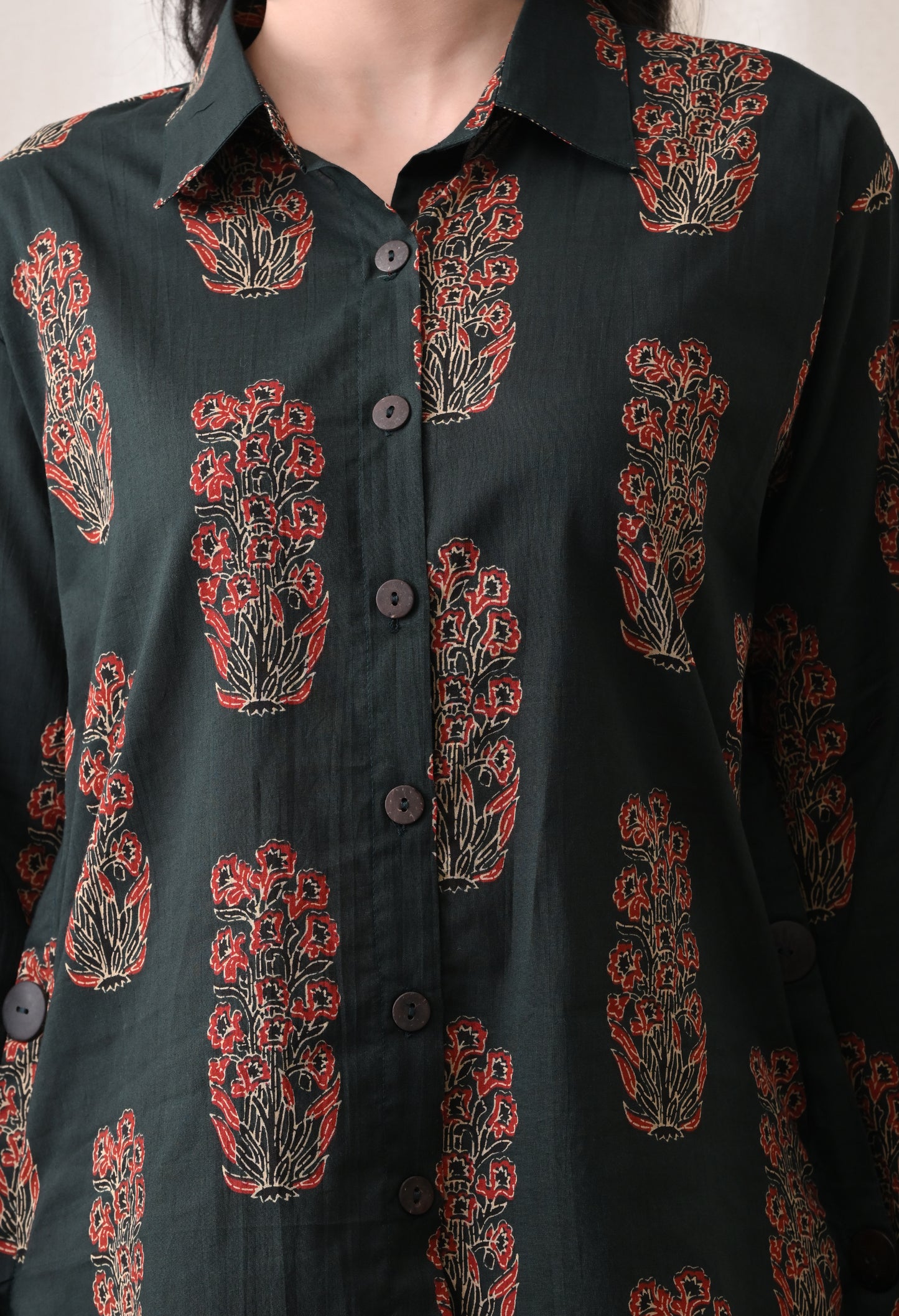Emerald Ajrakh Hand-Block Print Shirt & Fluid Draped Dhoti Co-ord Set