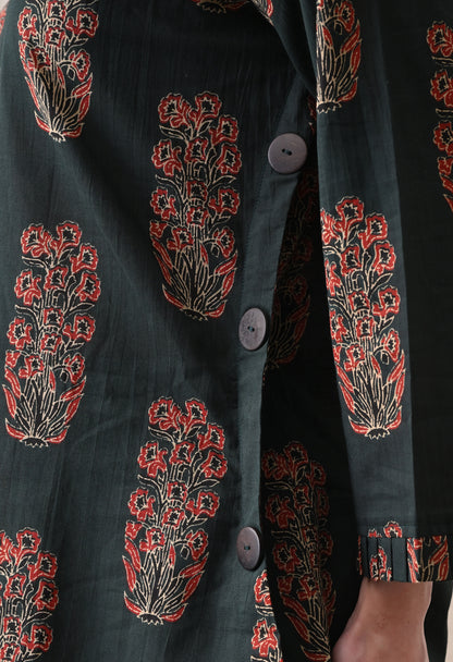 Emerald Ajrakh Hand-Block Print Shirt & Fluid Draped Dhoti Co-ord Set