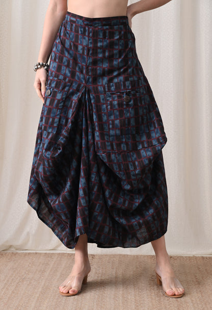 Plum & Indigo Hand-Block Print Shirt & Draped Utility Dhoti Co-ord Set