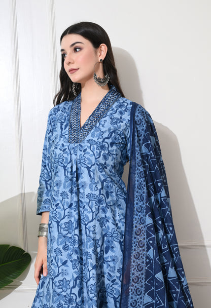 Indigo Dream Cotton Anarkali Suit Set