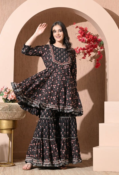 Midnight Garden Cotton Sharara Set