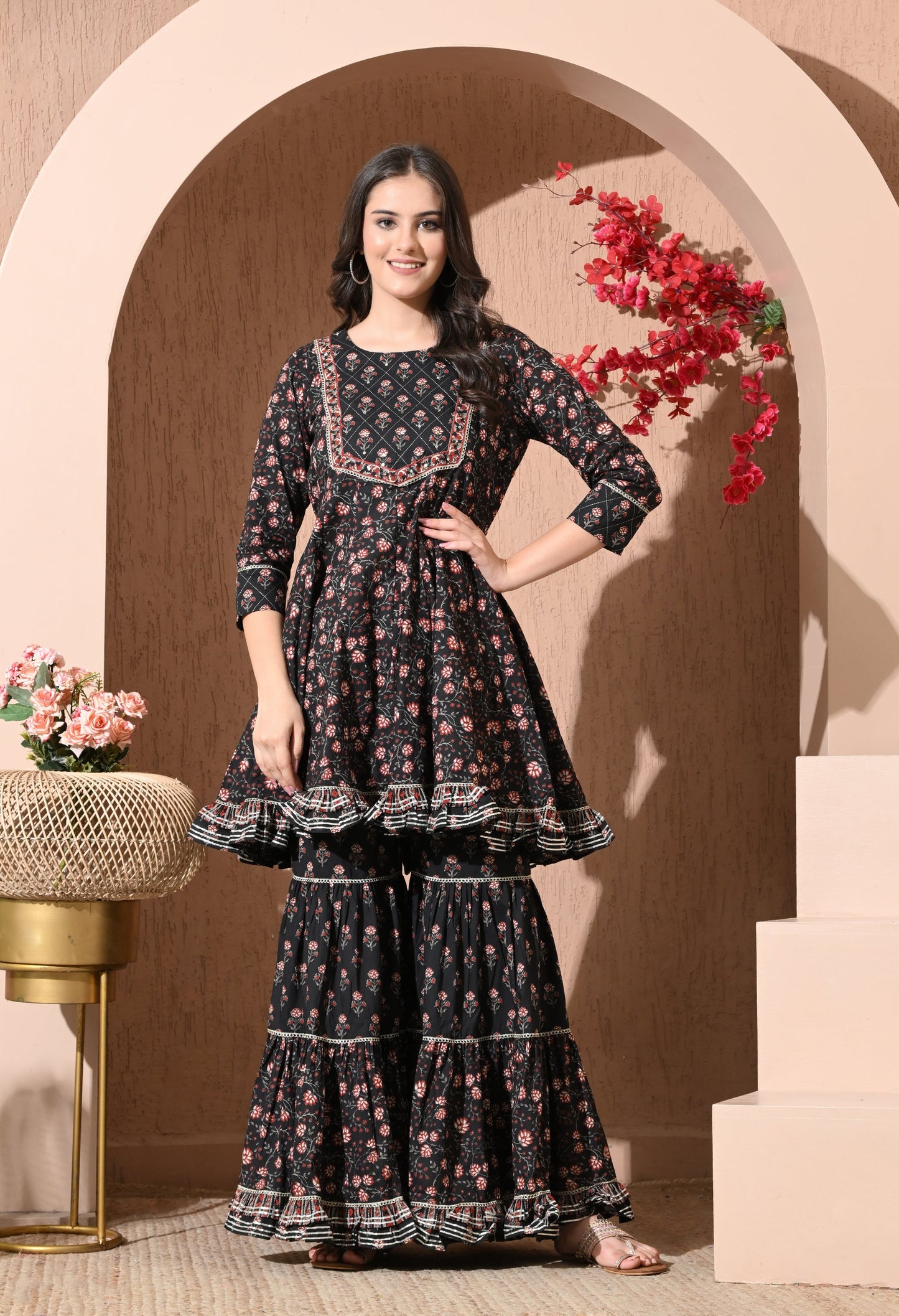 Midnight Garden Cotton Sharara Set