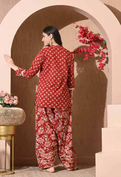 Crimson Bloom Cotton Farshi Set