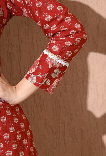 Crimson Bloom Cotton Farshi Set