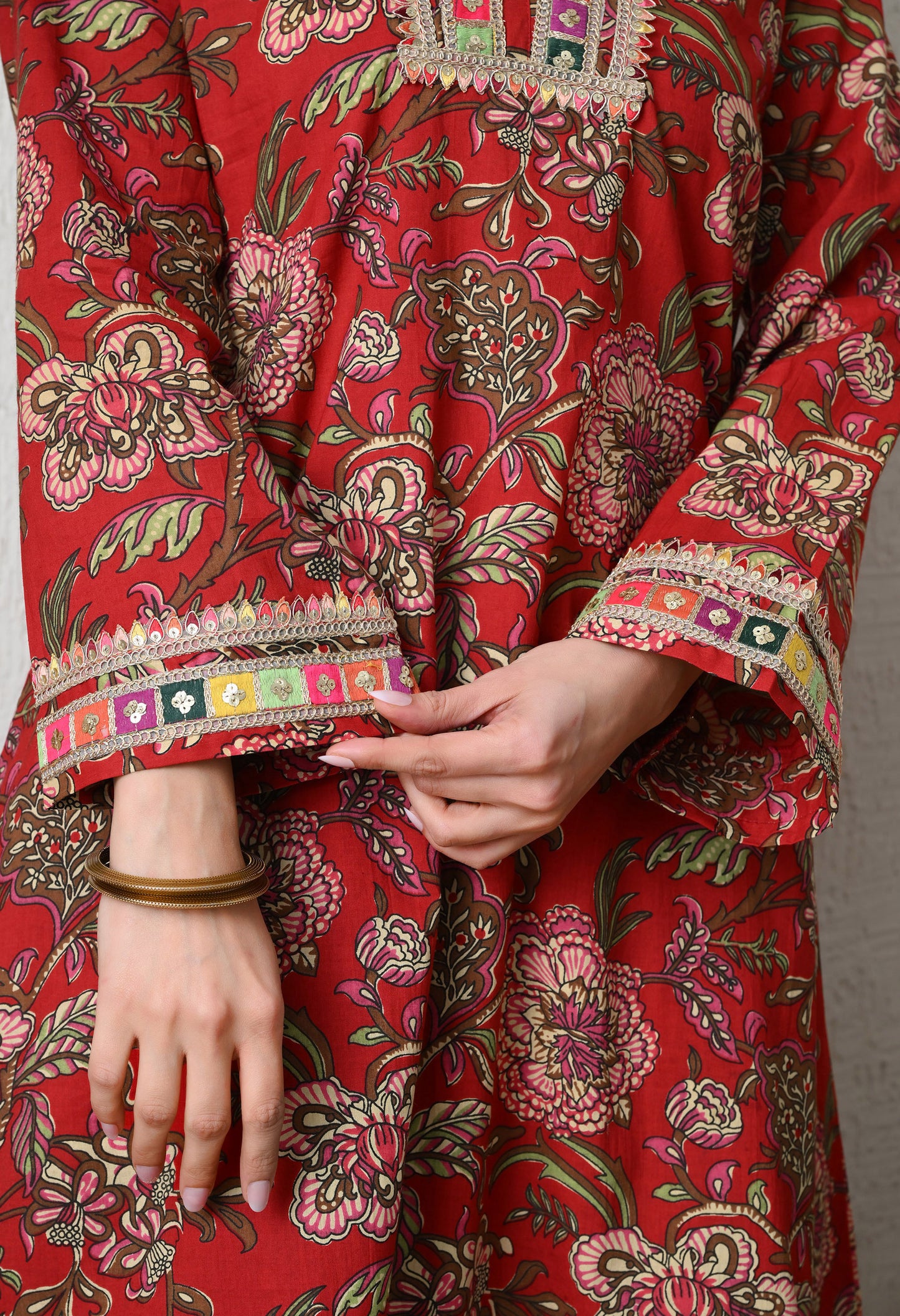 Crimson Garden Cotton Tulip Co-ord Set for Women with Tulip Pants & Embroidered Detail