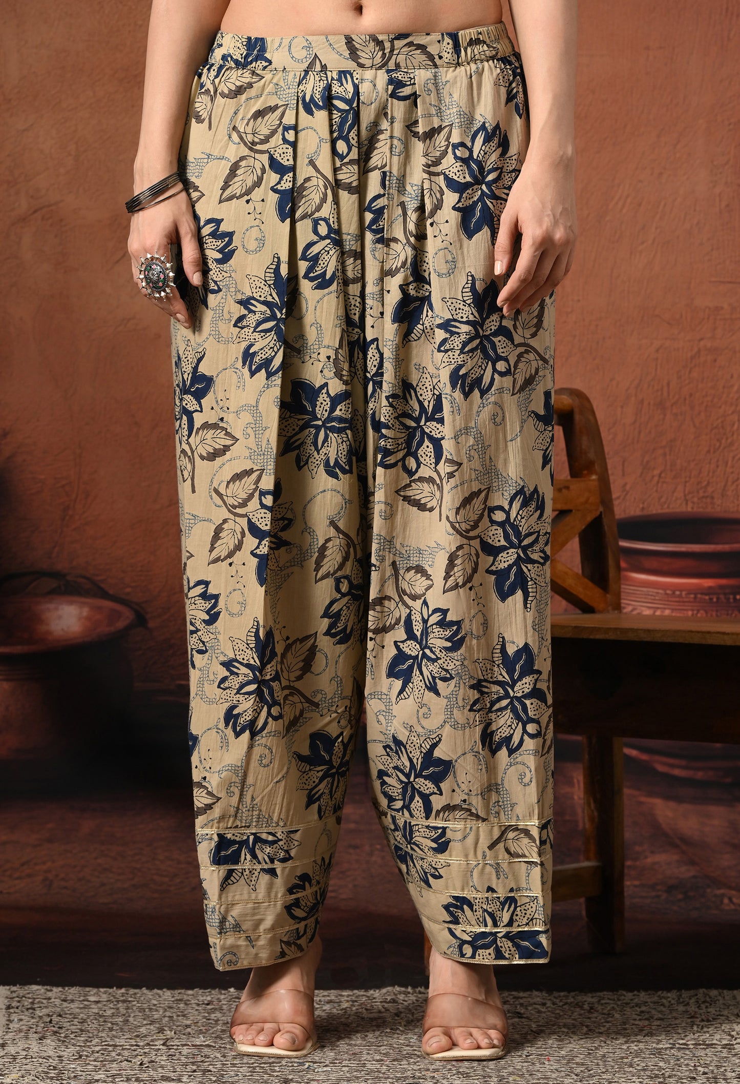Grey & Navy Floral Hand-Block Cotton Co-ord Set – Farshi Salwar Ethnic Wear
