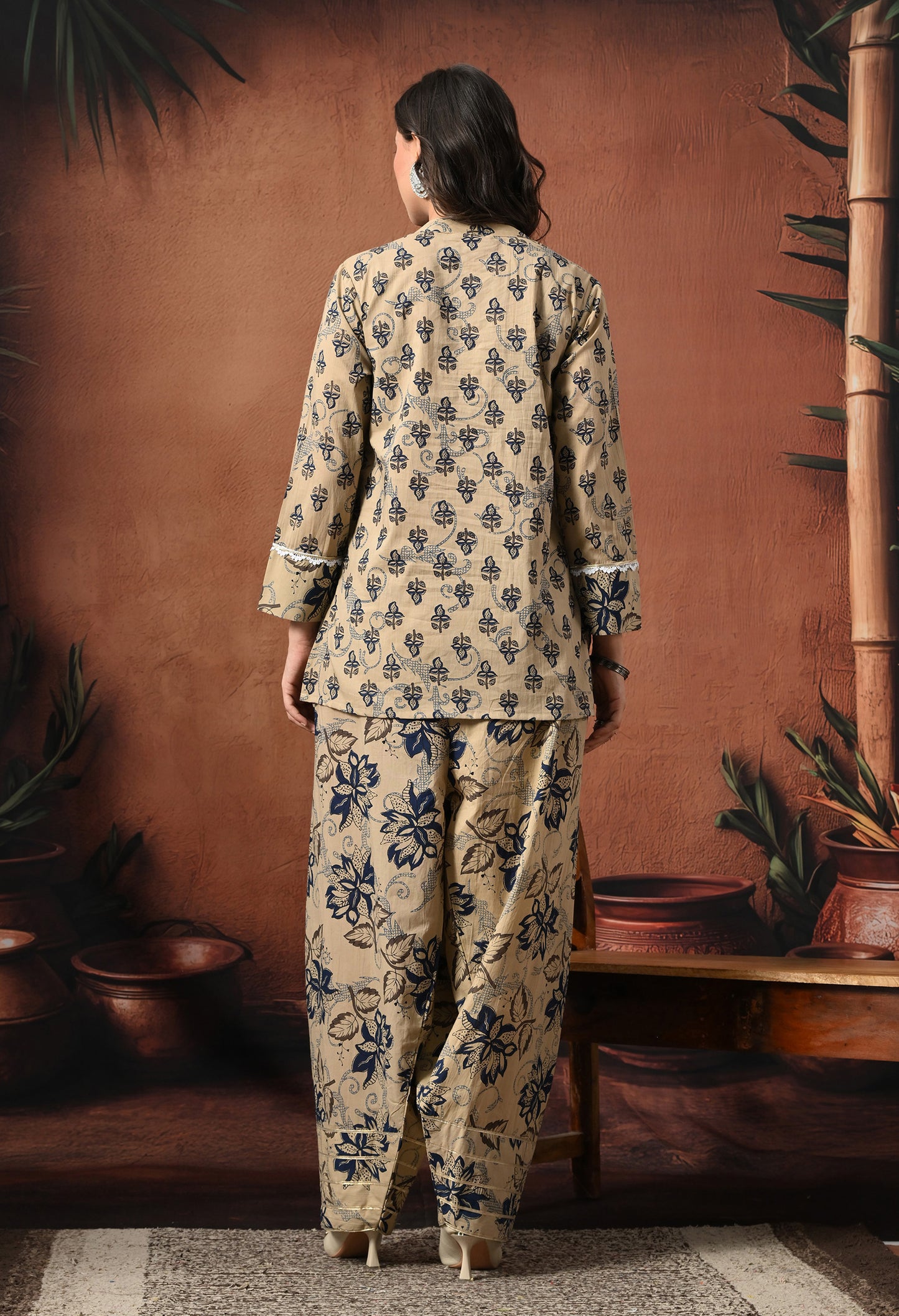 Grey & Navy Floral Hand-Block Cotton Co-ord Set – Farshi Salwar Ethnic Wear