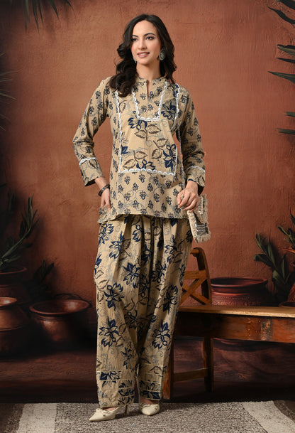 Grey & Navy Floral Hand-Block Cotton Co-ord Set – Farshi Salwar Ethnic Wear