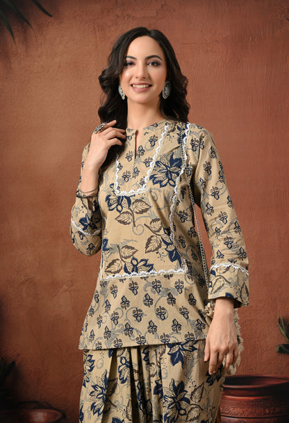 Grey & Navy Floral Hand-Block Cotton Co-ord Set – Farshi Salwar Ethnic Wear