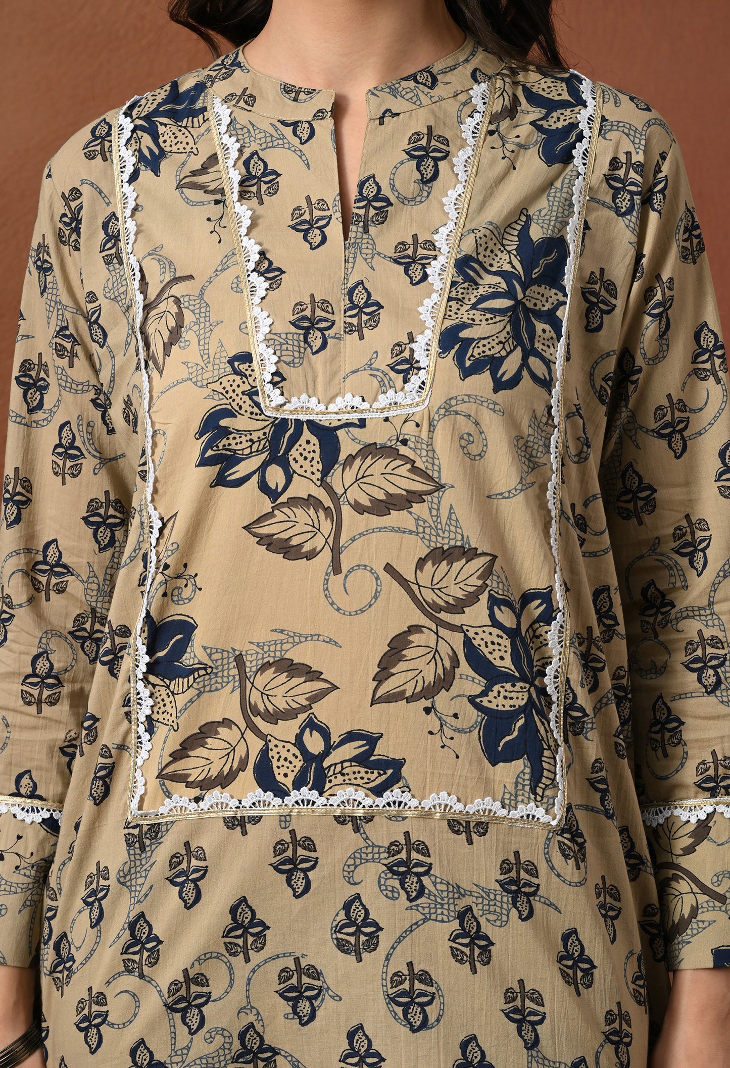 Grey & Navy Floral Hand-Block Cotton Co-ord Set – Farshi Salwar Ethnic Wear