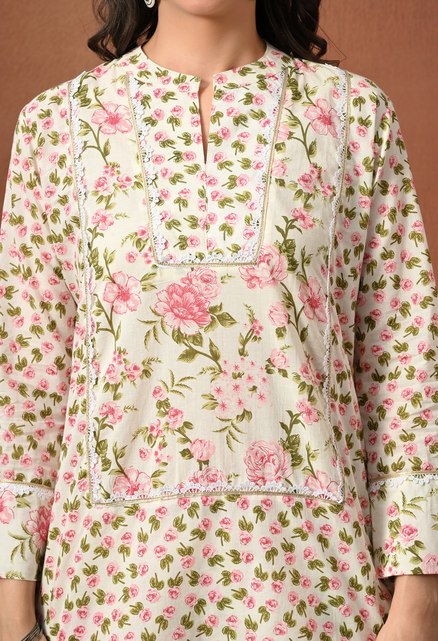 White & Pink Rose Hand-Block Cotton Co-ord Set – Farshi Salwar Ethnic Wear