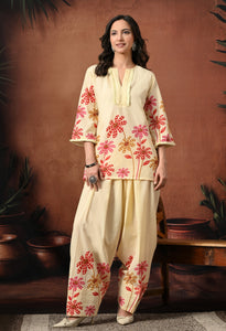 Off-White Cream Floral Hand-Block Cotton Co-ord Set – Farshi Salwar Ethnic Wear