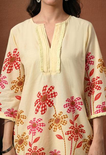 Off-White Cream Floral Hand-Block Cotton Co-ord Set – Farshi Salwar Ethnic Wear