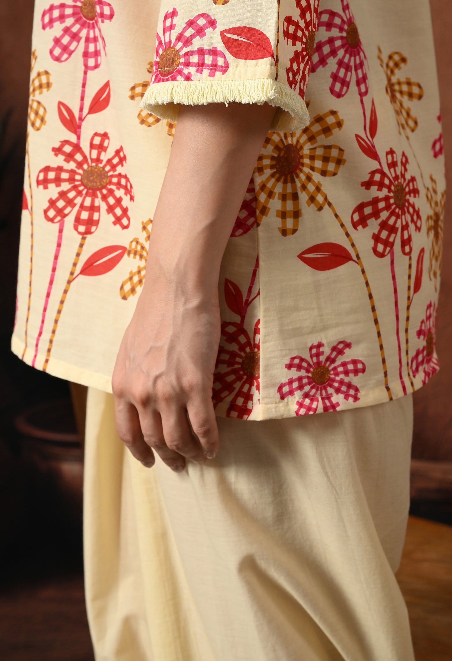 Off-White Cream Floral Hand-Block Cotton Co-ord Set – Farshi Salwar Ethnic Wear