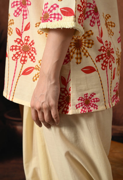 Off-White Cream Floral Hand-Block Cotton Co-ord Set – Farshi Salwar Ethnic Wear