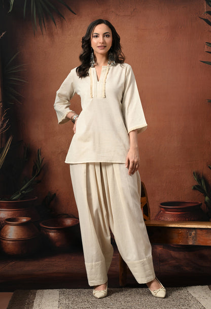 Ivory Breeze Cotton Co-ord Set with Farshi Salwar