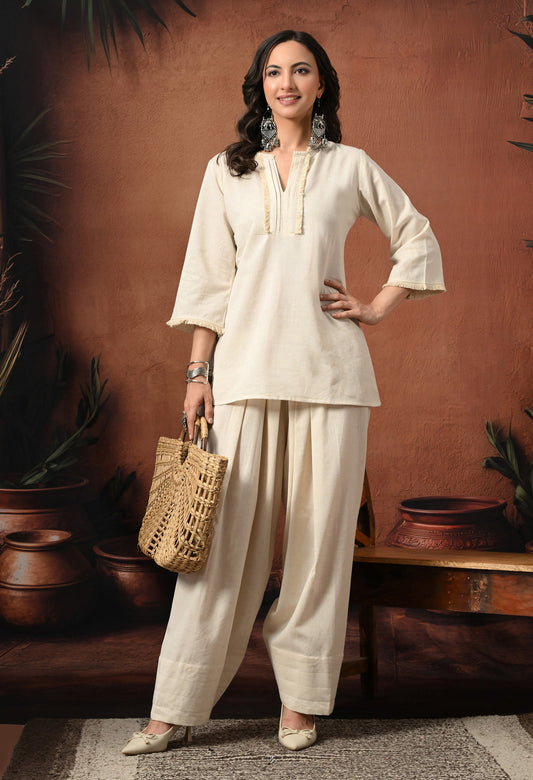 Ivory Breeze Cotton Co-ord Set with Farshi Salwar