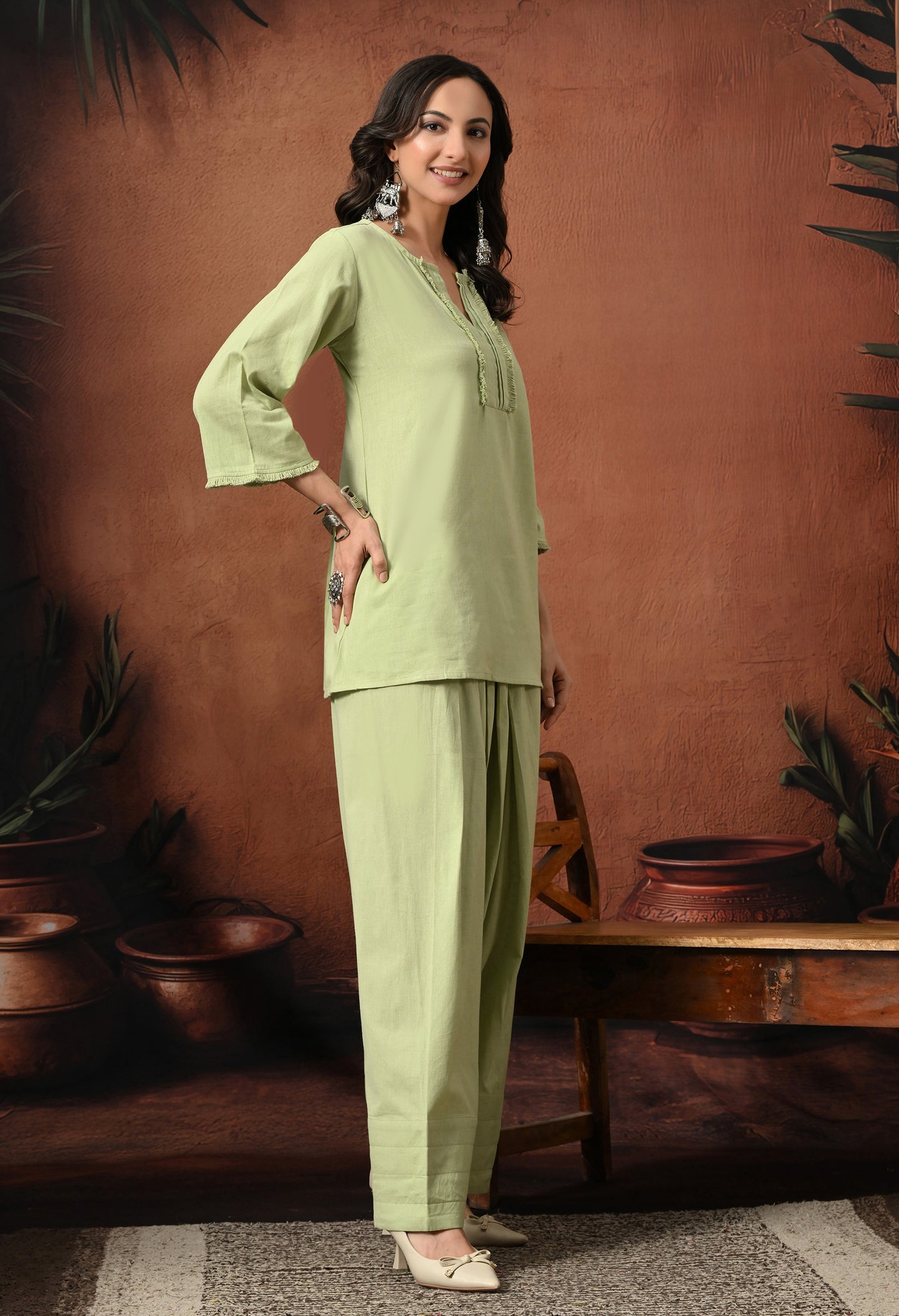 Sage Mist Cotton Farshi Co-ord Set