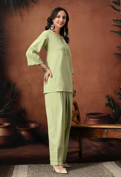 Sage Mist Cotton Farshi Co-ord Set