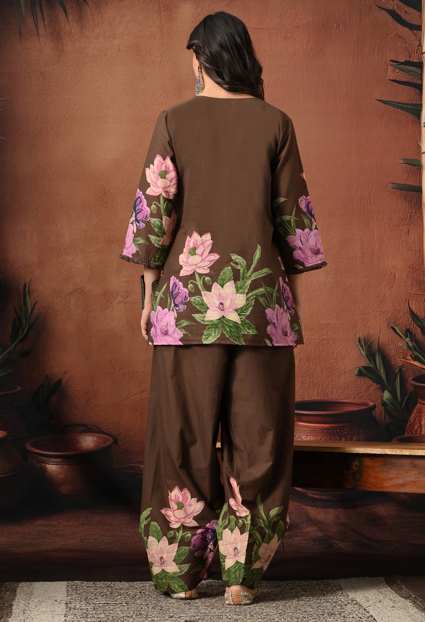 Brown Lily Floral Cotton Co-ord Set – Farshi Salwar Ethnic Wear