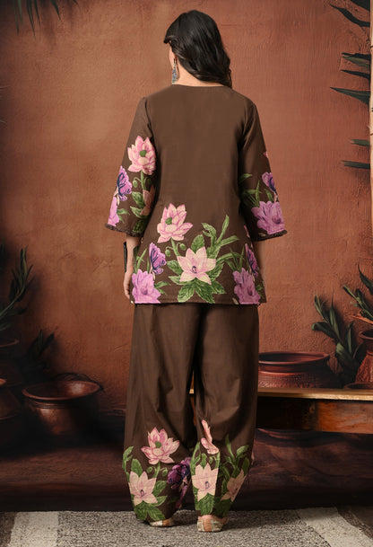 Brown Lily Floral Cotton Co-ord Set – Farshi Salwar Ethnic Wear