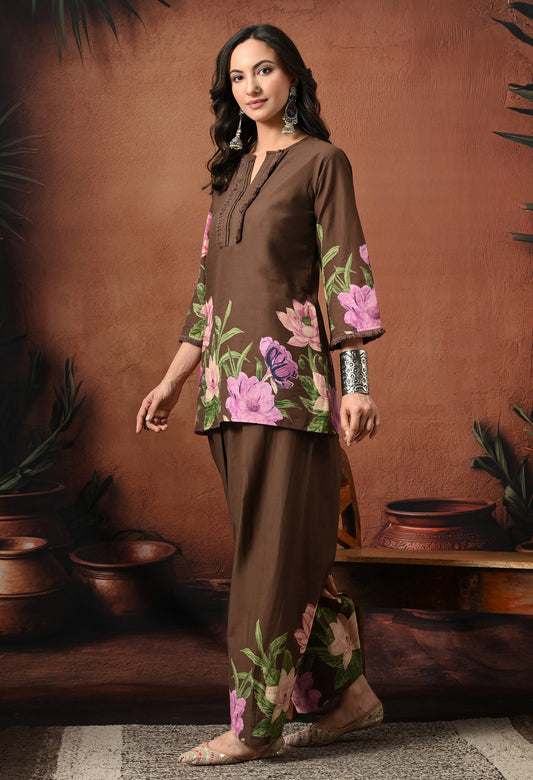 Brown Lily Floral Cotton Co-ord Set – Farshi Salwar Ethnic Wear
