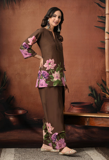 Brown Lily Floral Cotton Co-ord Set – Farshi Salwar Ethnic Wear