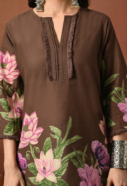 Brown Lily Floral Cotton Co-ord Set – Farshi Salwar Ethnic Wear